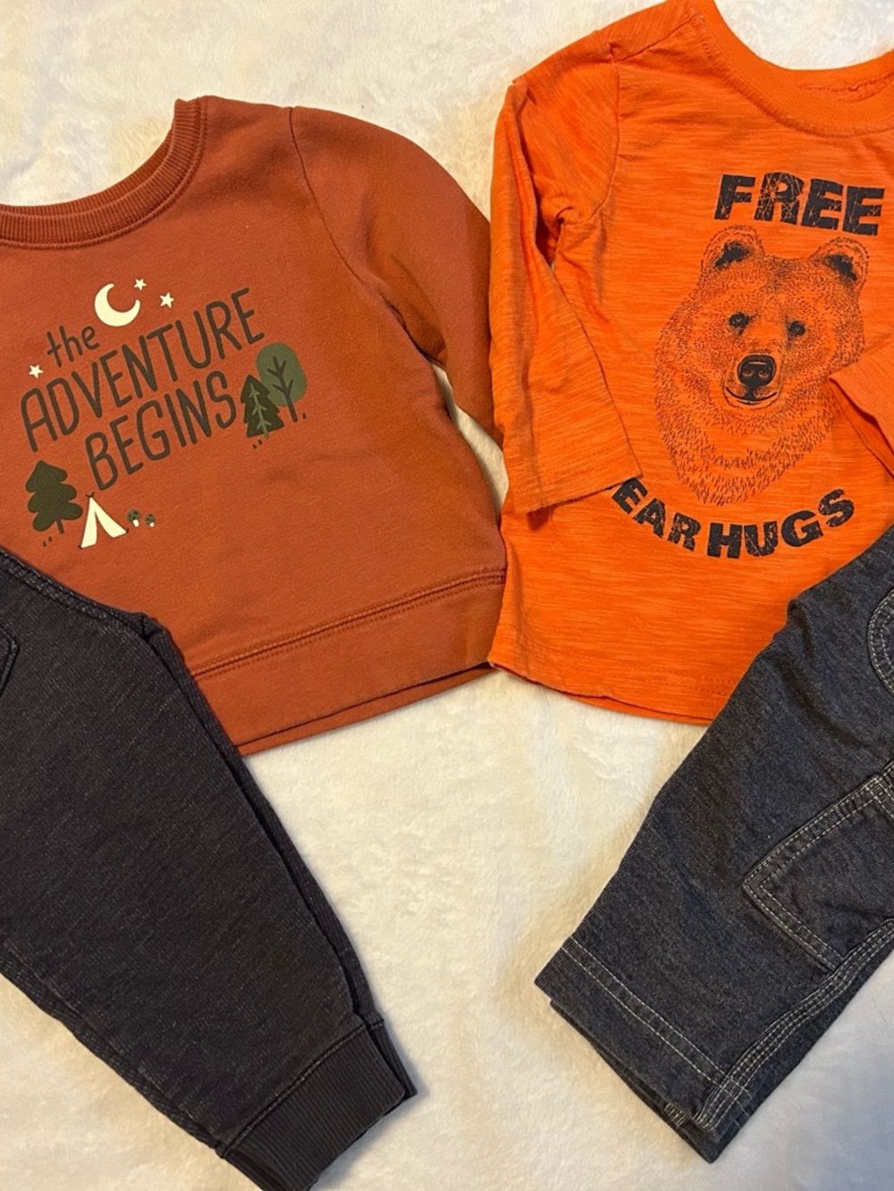 Kids Rust Orange Adventure Pullover & Bear Tee Set